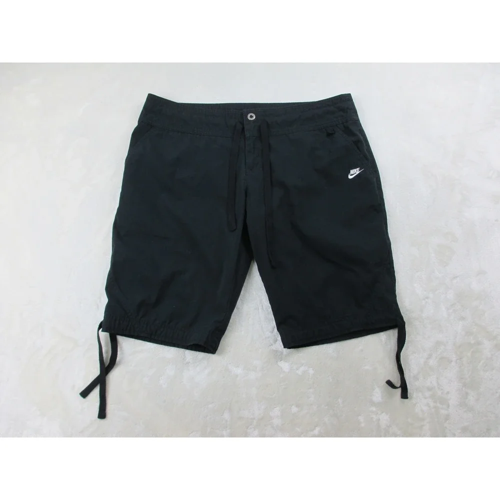 Nike Shorts Womens Large‎ Black Bermuda Spell Out Logo Swoosh Casual Ladies*